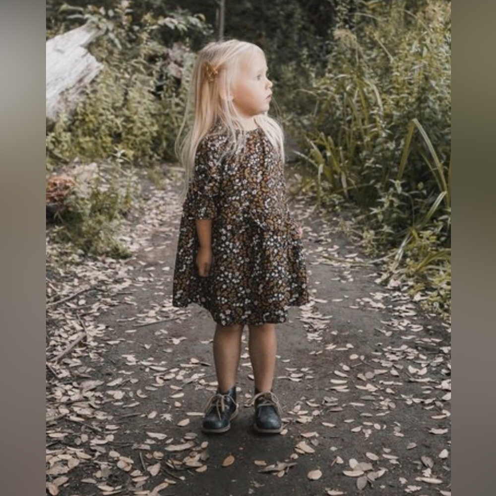Rylee + Cru Dark Floral Hazel Dress 18-24 months brown floral